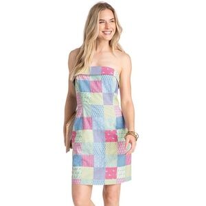 $178 NWT Vineyard Vines Heritage Patchwork Strapless Dress 12 Nautical Patch NEW